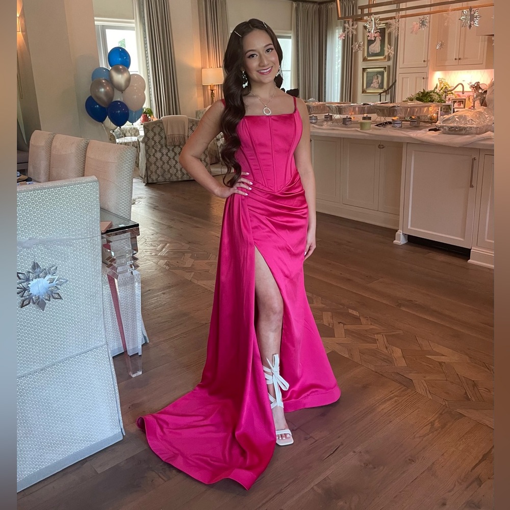 Portia and Scarlett PS22214 Corset Hot Pink Floor length couture evening gown